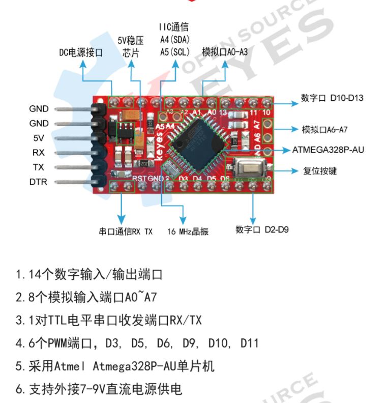 Arduino PRO MINI 5V/16MHz 副廠開發板