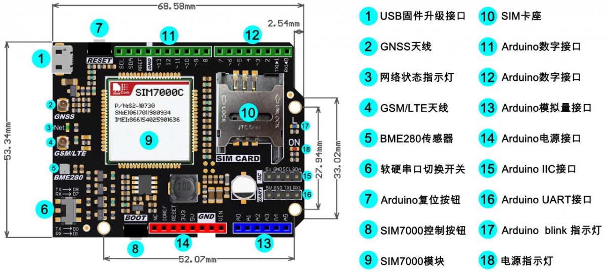 Arduino SIM7000C NB-IoT/LTE/GPRS 4G 通訊擴展板