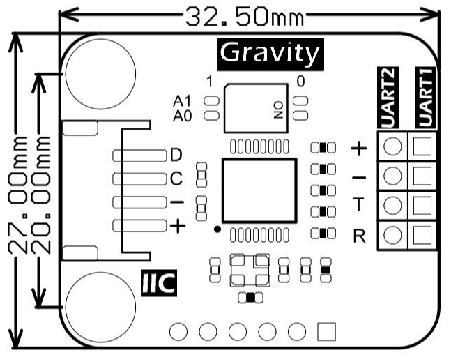 Gravity： IIC 轉串口模組 支援串聯最多可拓展出8個串口，每個子串口收發獨立，通信速率達2M bps的轉接板