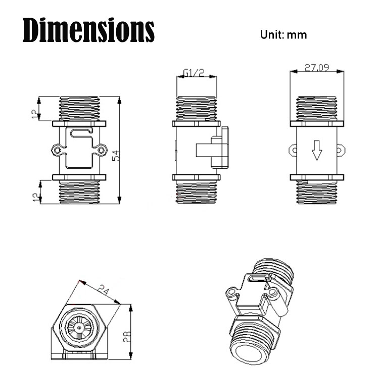 HL-YF201C transparent flowmeter, water flow sensor, high precision water cooled turbine flowmeter 4 port DN15 1/2inch