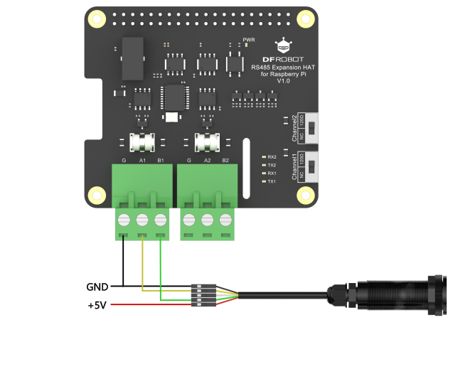 RS485擴展HAT與激光測距傳感器接線圖