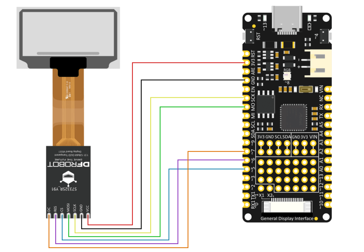 Fermion:帶轉換器的 1.51 吋 OLED 透明顯示器(分線) Fermion:帶轉換器的 1.51 吋 OLED 透明顯示器(分線)