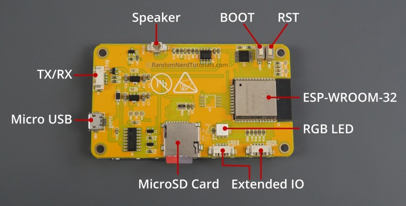 ESP32 廉價黃色顯示 CYD 板 ESP32-2432S028R 背面貼標
