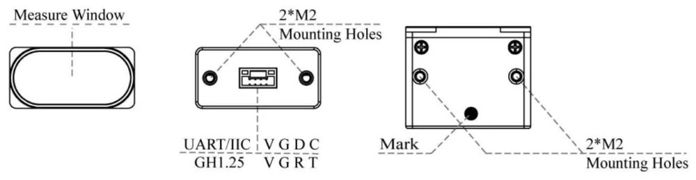 Dimensions of ToF laser ranging sensor