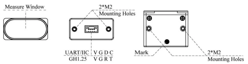 Dimensions of ToF laser ranging sensor