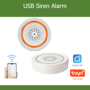 Tuya ZigBee USB 智慧警報器正面與側視圖，支援 Smart Life App 與 ZigBee 聯動
